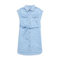 Girl's Belted Chambray Shirt Dress