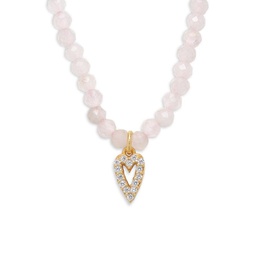 18K Goldplated Sterling Silver, Cubic Zirconia & Rose Quartz Beaded Necklace