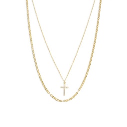 18K Yellow Goldplated Sterling Silver Cross Pendant Layered Necklace
