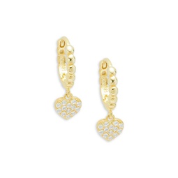 18K Yellow Goldplated Sterling Silver & Cubic Zirconia Heart Drop Earrings