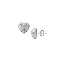 Sterling Silver & 0.09 TCW Diamond Heart Stud Earrings