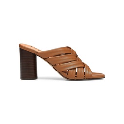 Stacked Heel Leather Sandals