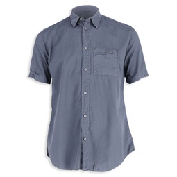 Maison Margiela Short Sleeved Shirt With Studded Pockets In Navy Blue Cotton