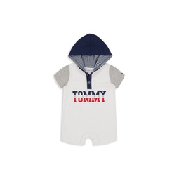 Baby Boy's Hooded Logo Henley Romper