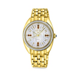 Palermo 35MM Goldtone Stainless Steel, Mother Of Pearl & Diamond Bracelet Watch