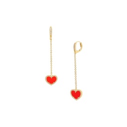 Heart 14K Goldplated, Synthetic Coral & Cubic Zirconia Drop Earrings