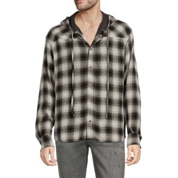 Plaid Hooded Wool Blend Flannel Shirt