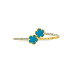 Look Of Real 14K Goldplated, Faux Turquoise & Cubic Zirconia Clover Bracelet