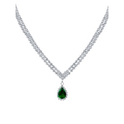 Look of Real Rhodium Plated & Cubic Zirconia Pear Drop Necklace