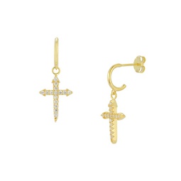 14K Goldplated Sterling Silver & Cubic Zirconia Cross Drop Earrings