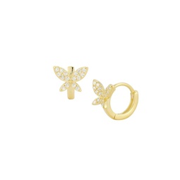 14K Sterling Silver & Cubic Zirconia Butterfly Huggie Earrings