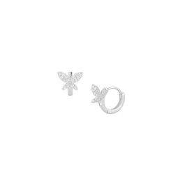 14K Sterling Silver & Cubic Zirconia Butterfly Huggie Earrings