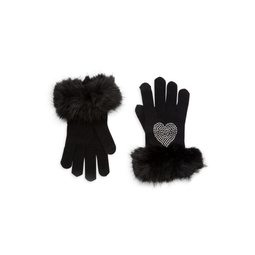 Faux Fur Trim Cashmere Embellished Gloves