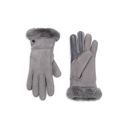 Shearling Trim Leather Gloves