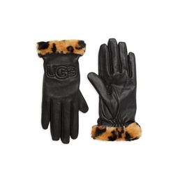 Logo Leather & Faux Fur Cuff Gloves