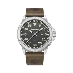 Classic 44MM Stainless Steel Case & Leather Strap Watch