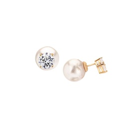 Outshine Bella Babe 14K Gold Vermeil, 14MM Freshwater Pearl & Cubic Zirconia Stud Earrings