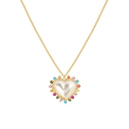 Outshine 14K Gold Vermeil, 20MM Freshwater Pearl & Cubic Zirconia Sweet Heart Pendant Necklace