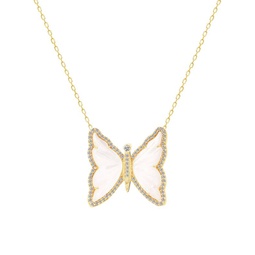 Outshine 14K Yellow Gold Vermeil, Mother of Pearl & Cubic Zirconia Butterfly Pendant Necklace
