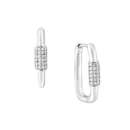 Sterling Silver & 0.14 TCW Diamond Rectangle Huggie Earrings