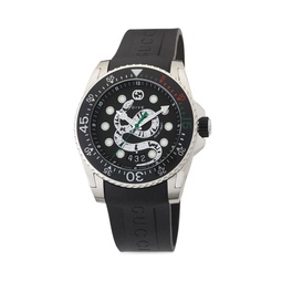 Diver Gucci Dive 45MM Stainless Steel King Snake Dial with Rubber Strap