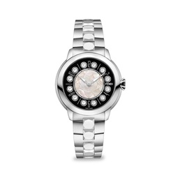 Ishine 38MM Stainless Steel, Topaz, Black Spinel & Mother Of Pearl Bracelet Watch