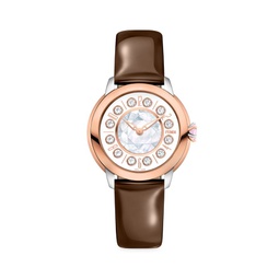 Ishine 38MM Two Tone 18K Rose Goldplated & Stainless Steel, Topaz, Black Spinel, Mother Of Pearl Leather Strap Watch