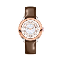Ishine 33MM 18K Rose Goldplated & Stainless Steel, Topaz, Black Spinel, Mother Of Pearl Leather Strap Watch