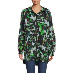 Abstract Hooded High Low Jacket