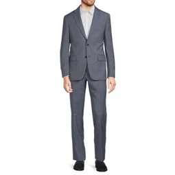Regular Fit Checked Wool Blend Suit