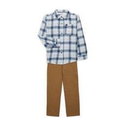 Little Boys 2-Piece Plaid Shirt & Pants Set