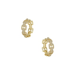 18K Goldplated & Cubic Zirconia Link Chain Hoop Earrings