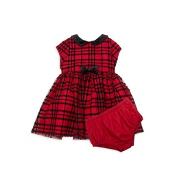 Baby Girls 2-Piece Plaid Flocked Dress & Bloomers Set