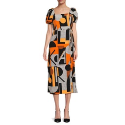 Geometric Faux Wrap Midaxi Dress