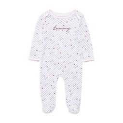 Baby Girl's Striped Logo Footie