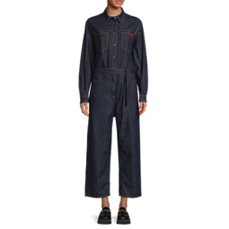 Belted Point Collar Jumpsuit