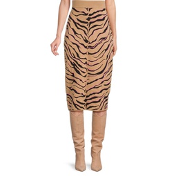 Compact Tiger Pattern Wool Blend Skirt