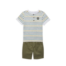 Little Boys 2-Piece Striped Henley & Shorts Set