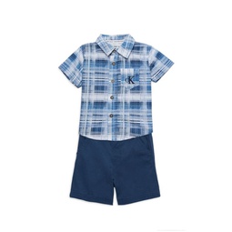Baby Boy's 2-Piece Plaid Shirt & Shorts Set