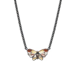Gunmetal Tone Sterling Silver Butterfly Pendant Necklace