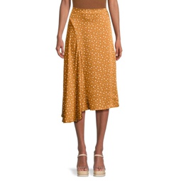 Dot Print Asymmetric Midi Skirt