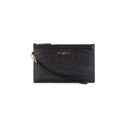 Croc Embossed Leather Wristlet Pouch