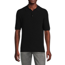 Solid Ribbed Polo Sweater