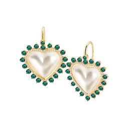 Shining Moment 14K Gold Vermeil, 25MM Freshwater Pearl & Cubic Zirconia Heart Drop Earrings