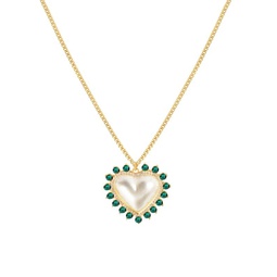 Shining Moment Sweet Pearl 14K Gold Vermeil, 25MM Freshwater Pearl & Cubic Zirconia Heart Necklace