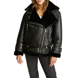 Faux Leather & Faux Fur Oversized Moto Jacket