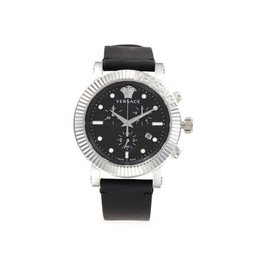 45MM Stainless Steel & Leather Strap Chrono Watch