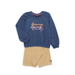 Little Girl's 2-Piece Sweatshirt & Corduroy Skort Set