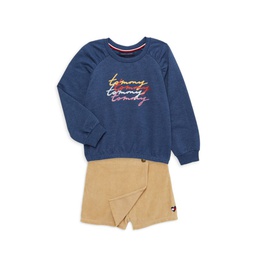 Little Girl's 2-Piece Sweatshirt & Corduroy Skort Set