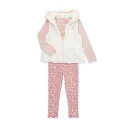 Baby Girls 3-Piece Faux Fur Vest, Top & Pants Set